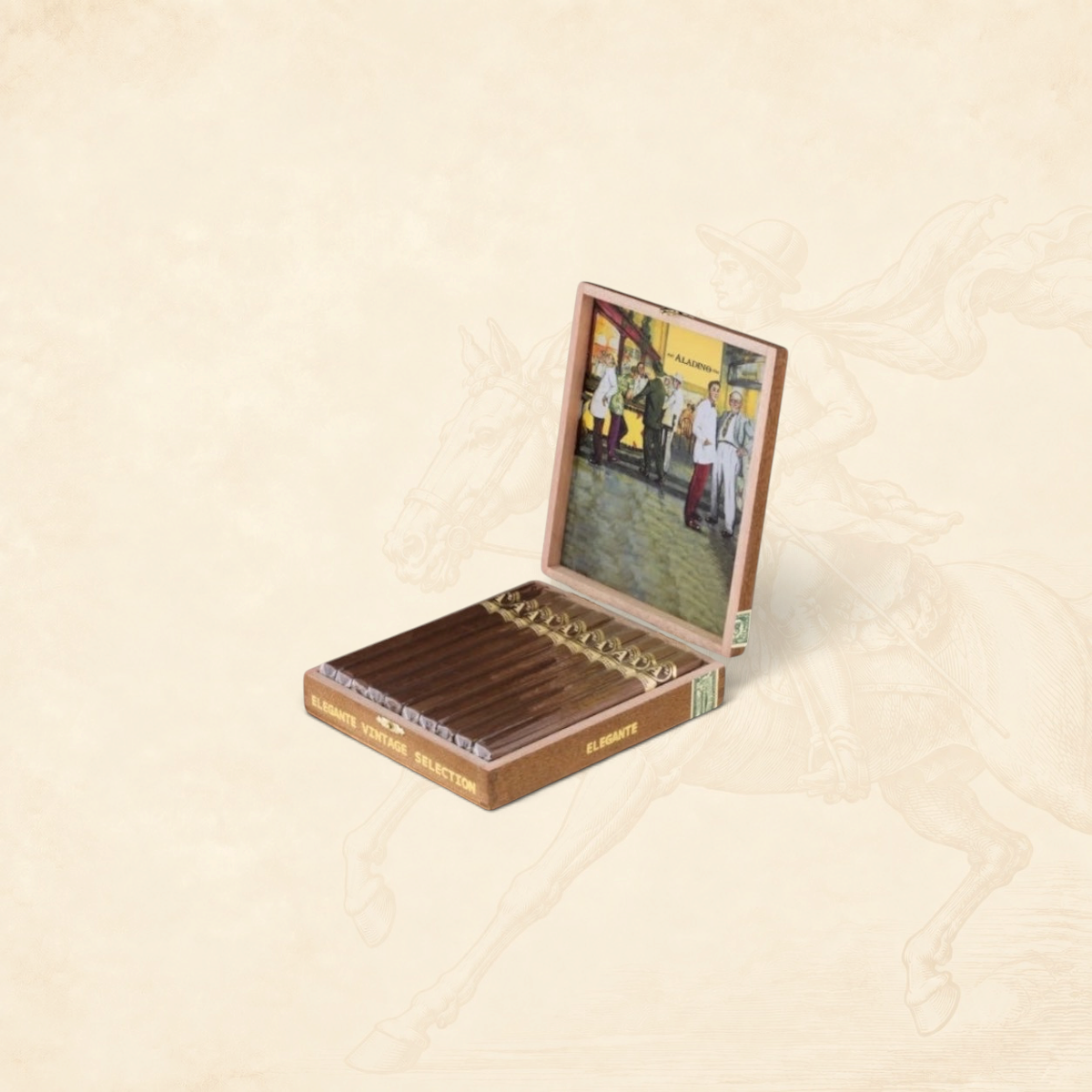 Arcadia Cigars Aladino Vintage Selection Elegante box of premium Honduran Corojo cigars with vintage label art
