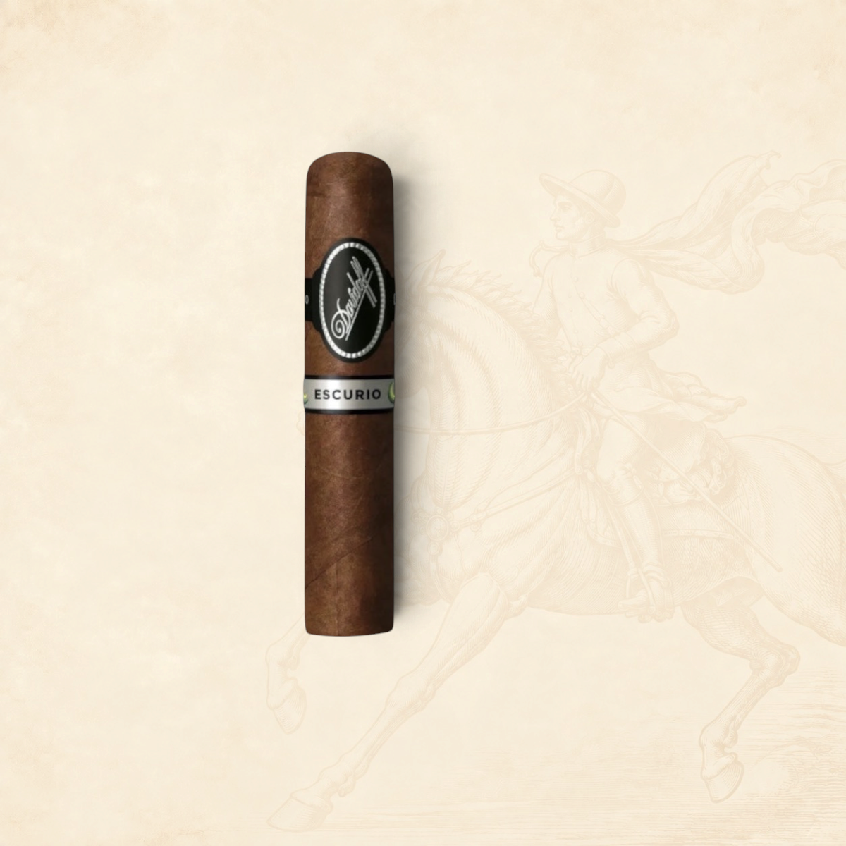 Arcadia Cigars Davidoff Escurio Robusto cigar with a dark Brazilian Cubra wrapper and elegant black and silver band