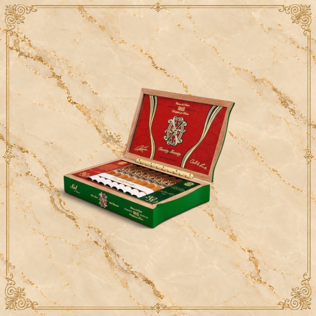 Arcadia Cigars Arturo Fuente Opus X 2020 Sol D’Amor limited edition cigars in a wooden box. Robusto Especial vitola.