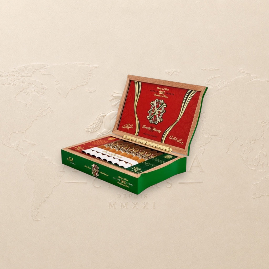 Arcadia Cigars Arturo Fuente Opus X 2020 Sol D’Amor limited edition cigars in a wooden box. Robusto Especial vitola.