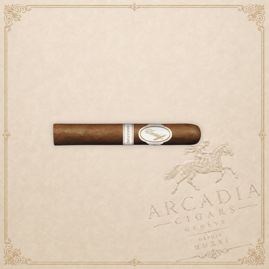 Arcadia Cigars Davidoff Signature 6000 Vintage 2023 premium cigar with white and gold brand band on parchment background