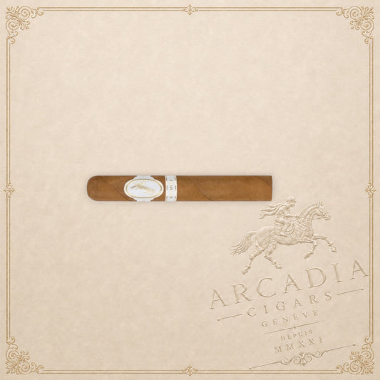 Arcadia Cigars Davidoff Signature Toro Vintage 2023 premium cigar with white label on a textured world map background