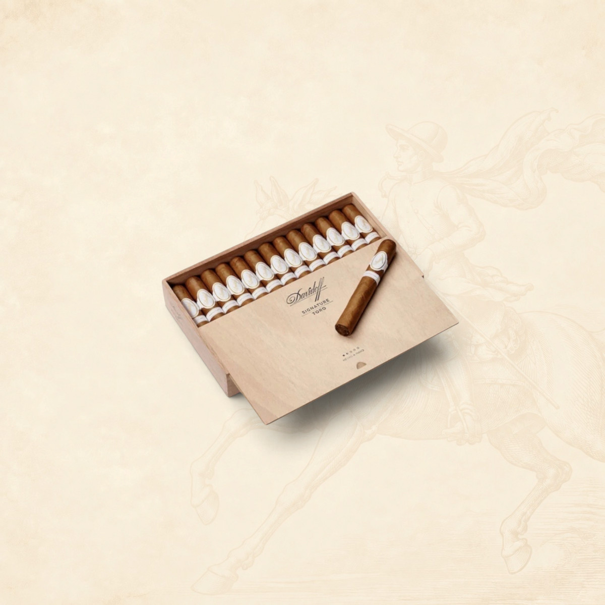 Arcadia Cigars Davidoff Signature Toro Vintage 2023 box with premium light brown cigars on a cream background