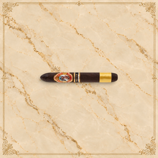 Arcadia Cigars God of Fire Serie B Diademas 56 cigar with dark wrapper and ornate gold and red bands