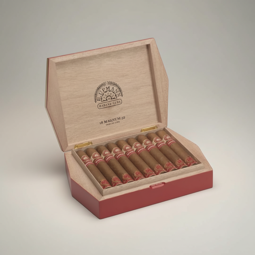 Arcadia Cigars H. Upmann Magnum 52 Year of the Tiger 2022 Limited Edition box of 18 cigars. Medium-bodied, aromatic, cedar, coffee, spice notes.