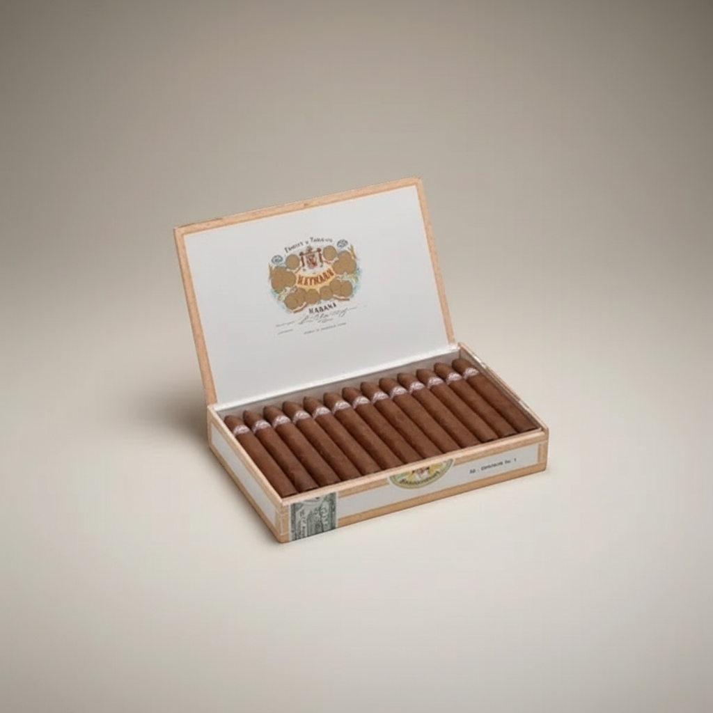 Arcadia Cigars H. Upmann No. 2 box of 25 Cuban torpedo cigars. Medium strength, Pirámides format.