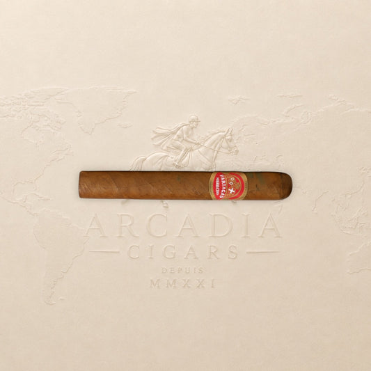 Arcadia Cigars Partagás Mille Fleurs Cuban Petit Corona cigar with red and gold band. Medium-bodied smoke.