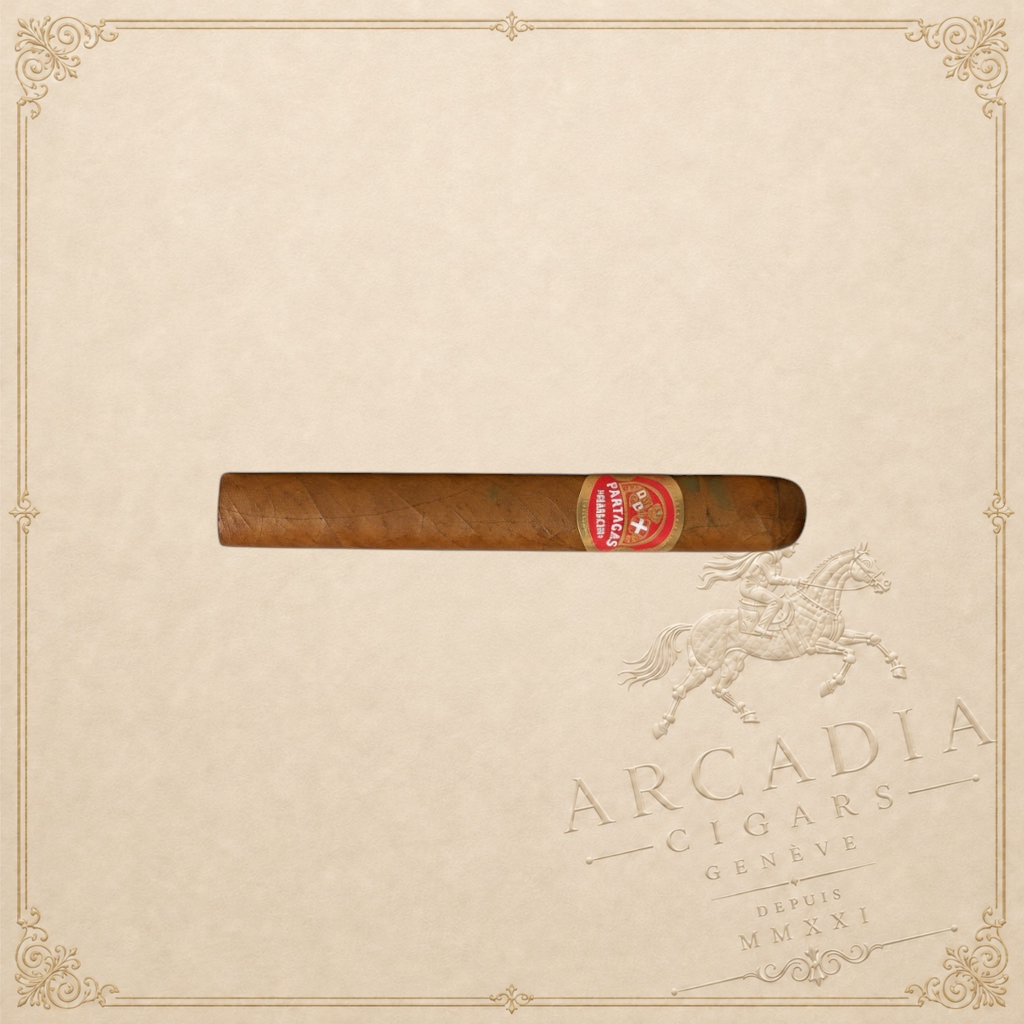 Arcadia Cigars Partagás Mille Fleurs Cuban Petit Corona cigar with red and gold band. Medium-bodied smoke.
