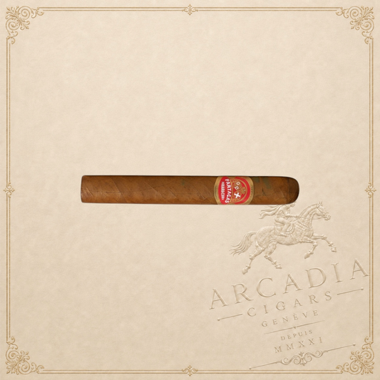Arcadia Cigars Partagás Mille Fleurs Cuban Petit Corona cigar with red and gold band. Medium-bodied smoke.