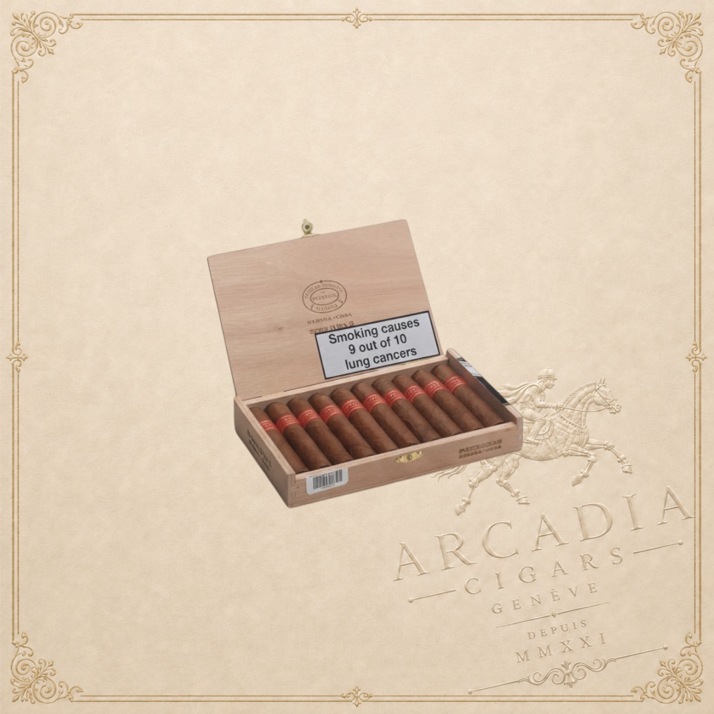 Arcadia Cigars Partagás Serie D No.5 box of 10 Petit Robusto Cuban cigars with red bands.