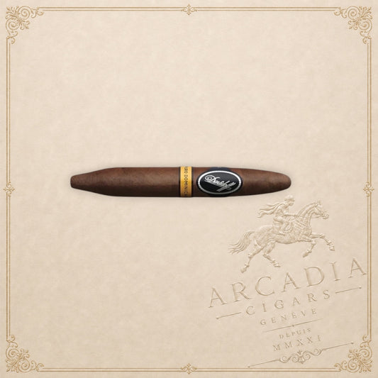 Arcadia Cigars Davidoff Puro Dominicano Perfecto cigar with a tapered shape on a textured cream background