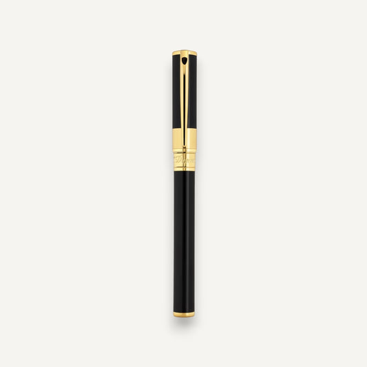 Arcadia Cigars S.T. Dupont D-Initial black lacquer and gold rollerball pen with classic design.