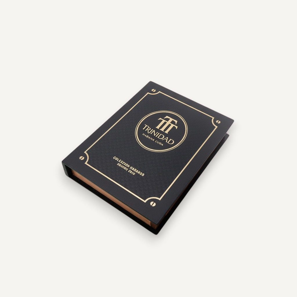 Arcadia Cigars Trinidad Casilda Colección Habanos 2019 cigar box, black with gold trim and logo.