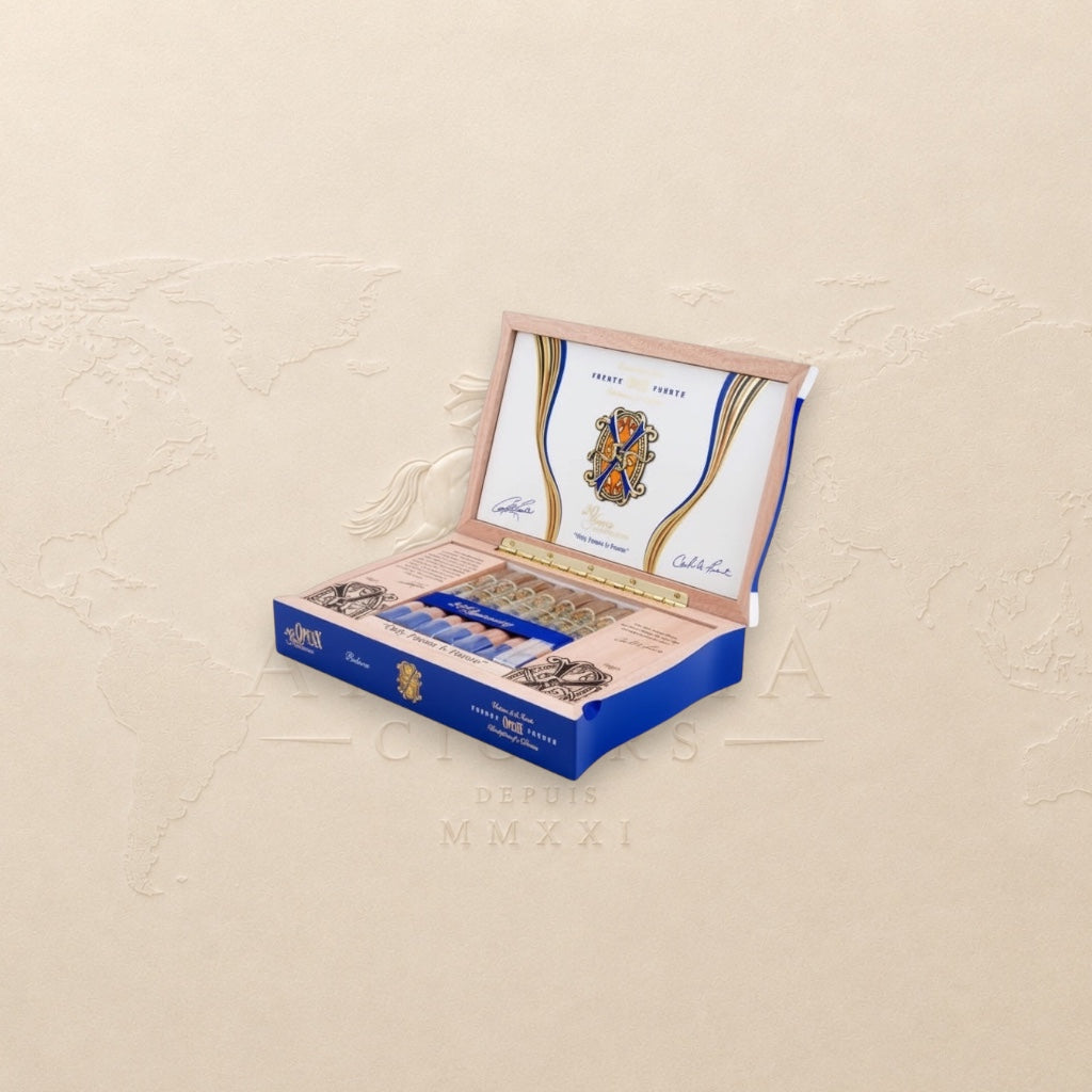 Arcadia Cigars Arturo Fuente Opus X 20 Years Believe cigar box. Full-bodied, handcrafted Dominican cigars.