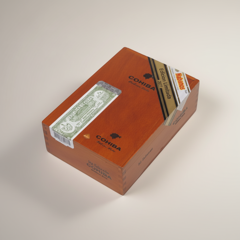 Arcadia Cigars Cohiba Talisman 2017 Limited Edition cigar box, brown wood with gold and white labels.