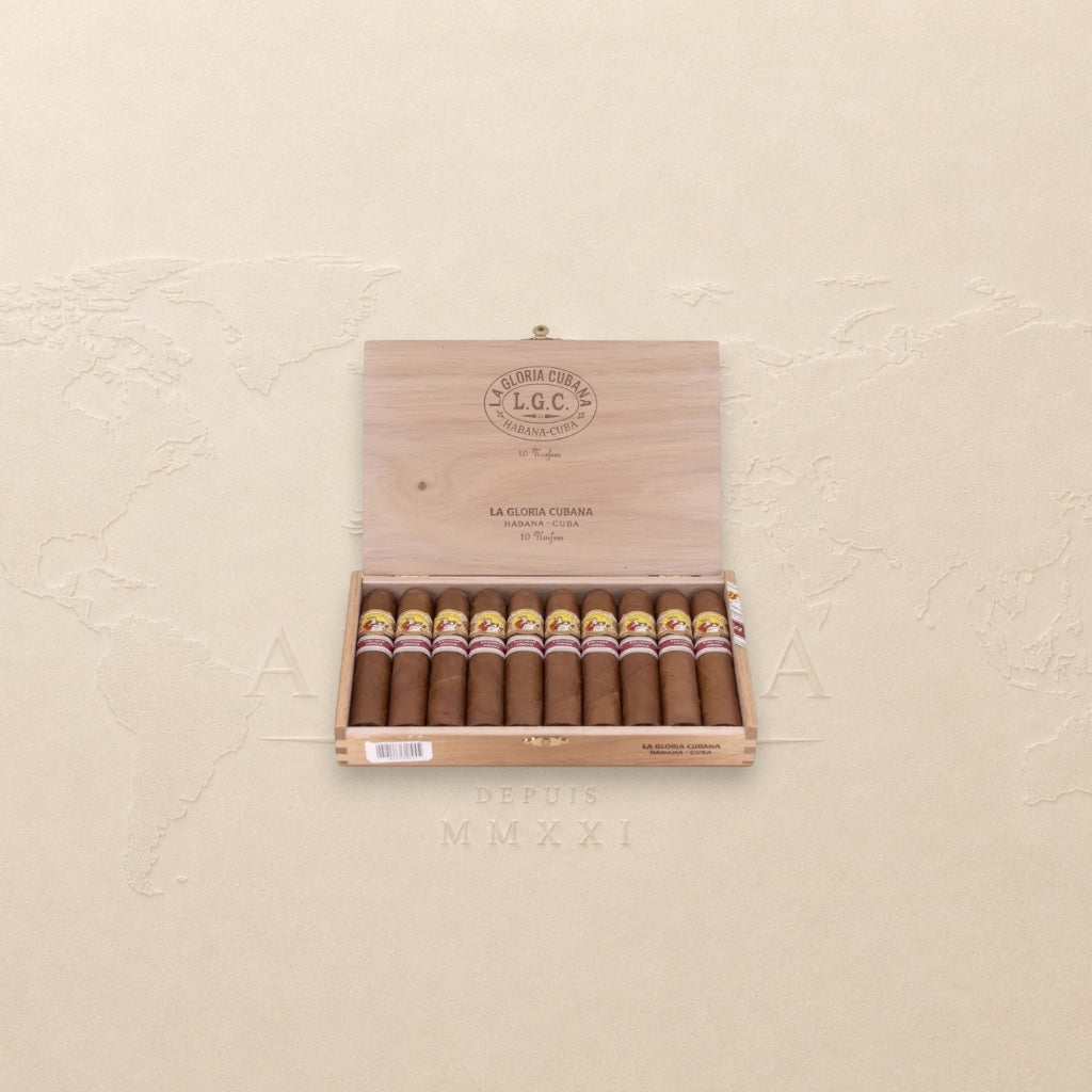 Arcadia Cigars La Gloria Cubana Unifree 2018 box of 10 medium-bodied Cuban cigars, Robusto Extra format.