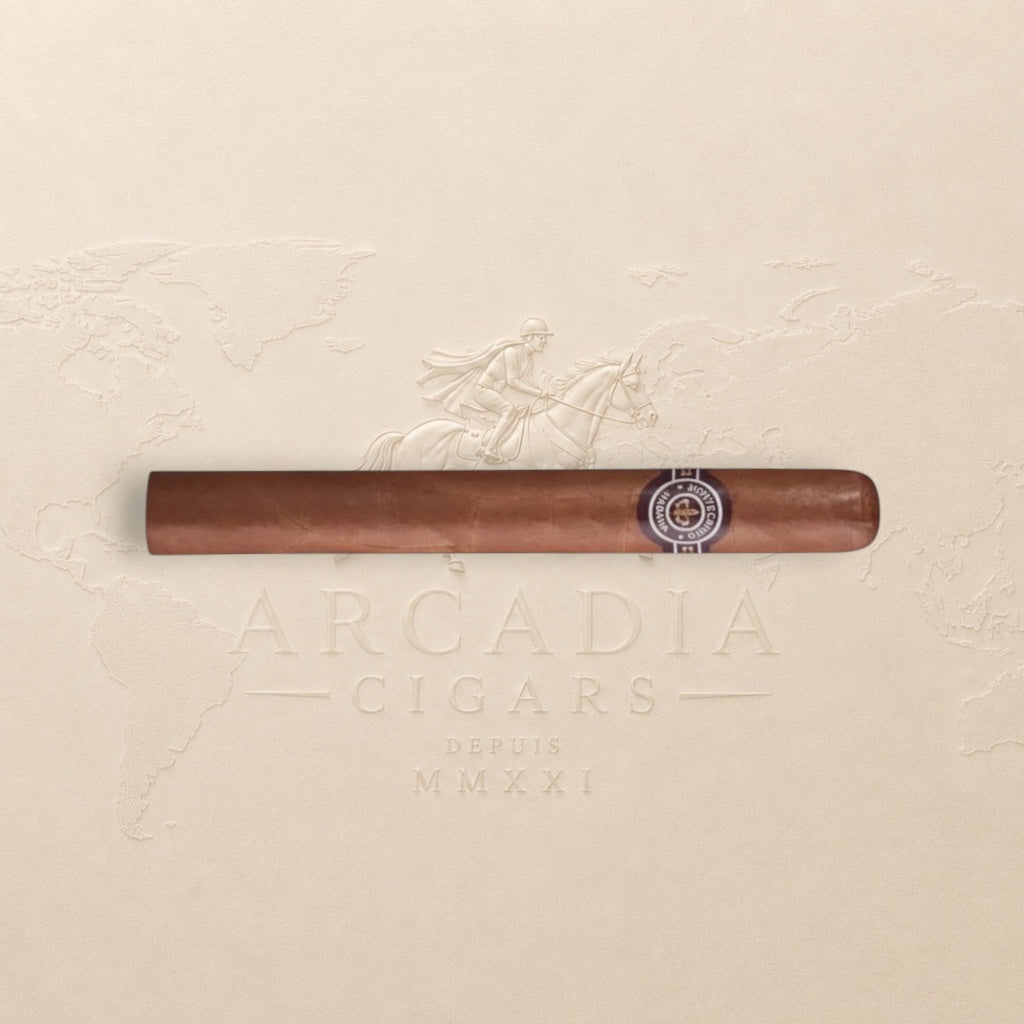 Arcadia Cigars Montecristo No. 3 corona cigar with a medium brown wrapper and a classic band.