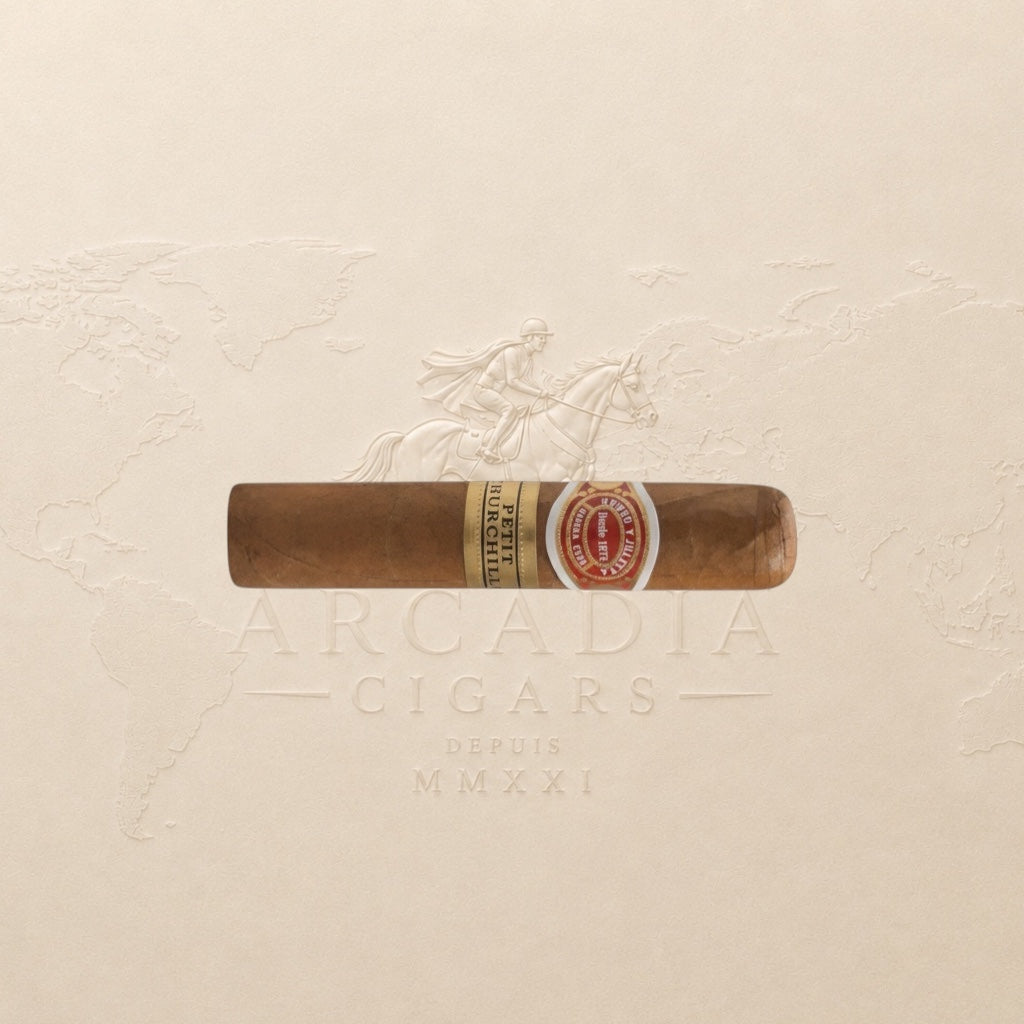 Arcadia Cigars Romeo y Julieta Petit Churchills cigar, medium strength, petit robusto format, 4" length, 50 ring gauge.