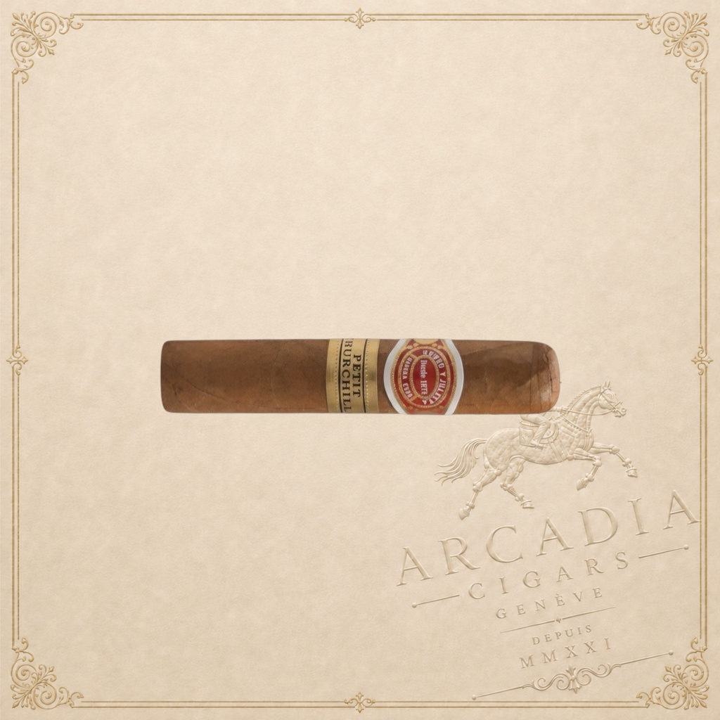 Arcadia Cigars Romeo y Julieta Petit Churchills cigar, medium strength, petit robusto format, 4" length, 50 ring gauge.
