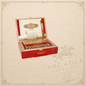 Arcadia Cigars Arturo Fuente OpusX Angels Share cigar box with ornate gold and red branding and one loose cigar