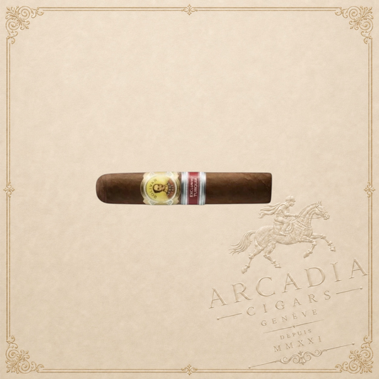 Arcadia Cigars Bolivar Bosphorus RE 2014 Turkey regional edition robusto cigar with gold and red bands.