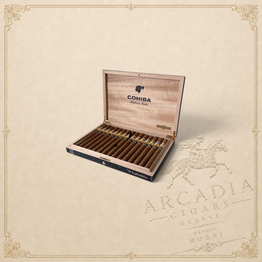 Arcadia Cigars Cohiba Espléndidos Reserva Real Cosecha 2017 in a wooden presentation box with branded labels