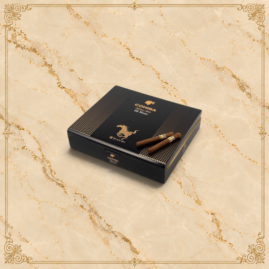 Arcadia Cigars Cohiba Short Year of the Horse 2026 limited edition box with two cigarillos on a beige background.