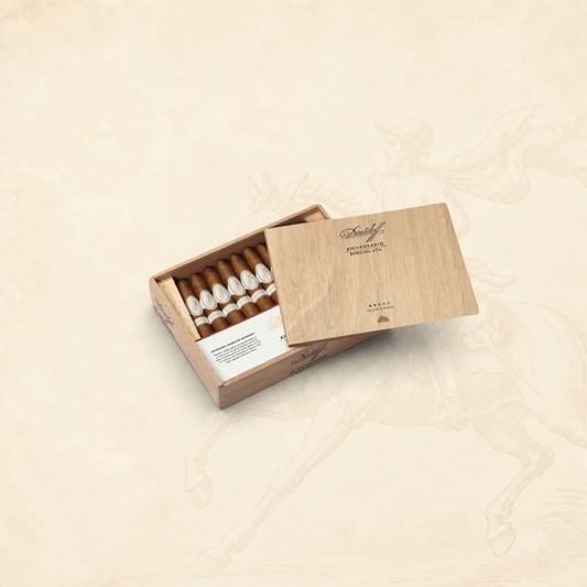 Arcadia Cigars Davidoff Aniversario Special T cigar box containing premium Piramides cigars with elegant bands.