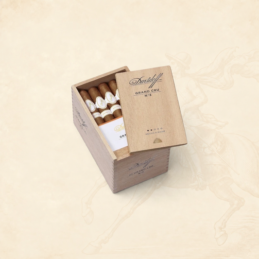 Arcadia Cigars Davidoff Grand Cru No. 3 corona cigars in a wooden box with white branded cigar bands