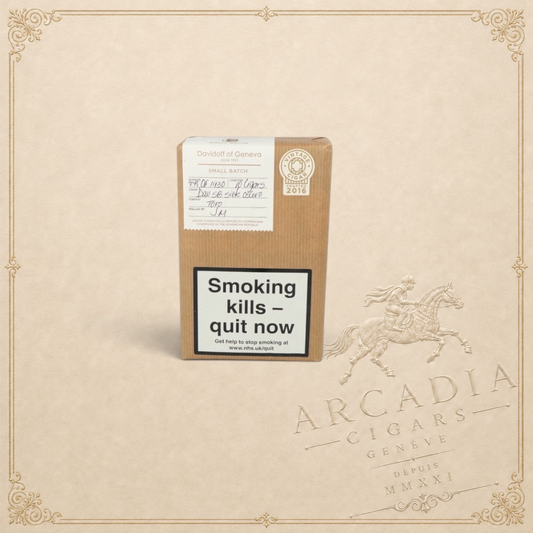 Arcadia Cigars Davidoff Limited Edition Siete Oscuro 2016 cigar bundle in brown paper packaging with vintage label