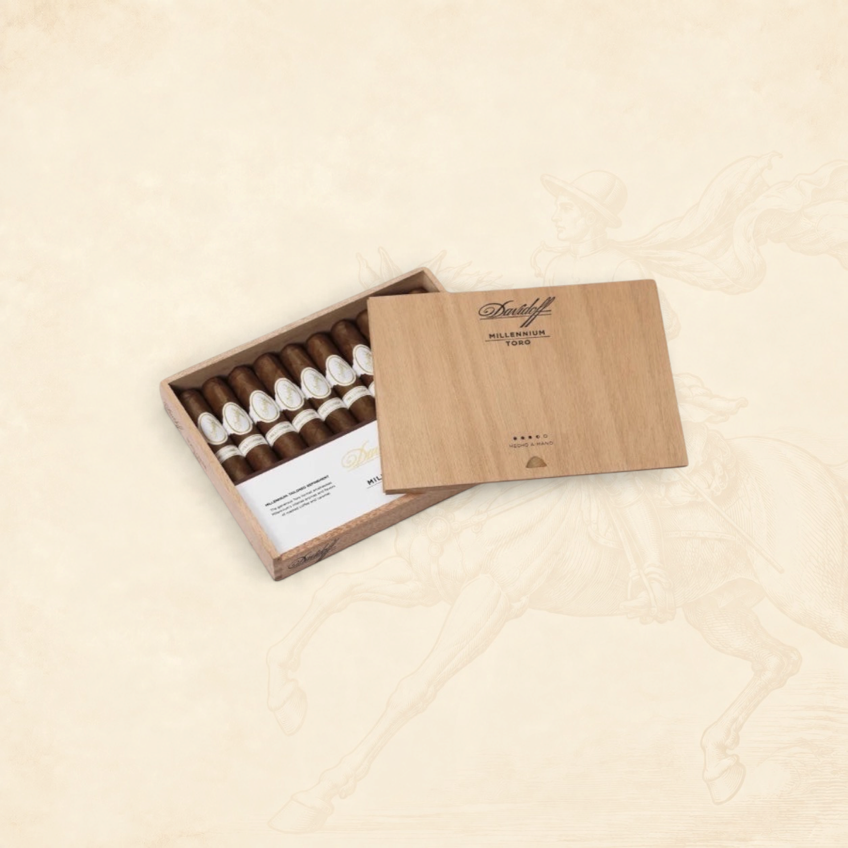 Arcadia Cigars Davidoff Millennium Toro cigar box with Ecuadorian 151 wrapper cigars on a textured world map background