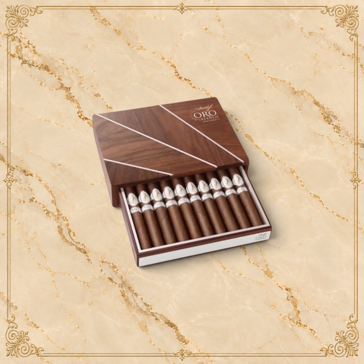 Arcadia Cigars Davidoff Oro Blanco Special Release 111 luxury cigars in a premium wooden sliding presentation case