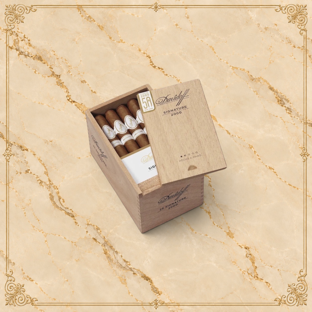 Arcadia Cigars Davidoff Signature 2000 petit corona cigars in a wooden box with white and gold branding