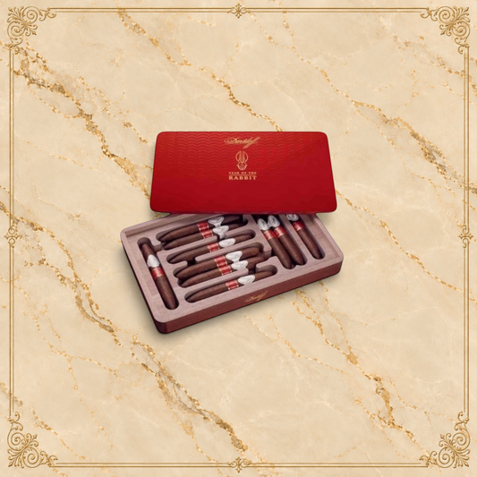 Arcadia Cigars Davidoff Year of the Rabbit 2023 limited edition perfecto cigars in a red wooden presentation box