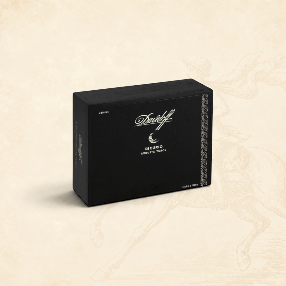 Arcadia Cigars Davidoff Escurio Robusto Tubos black wooden cigar cabinet box with silver branding