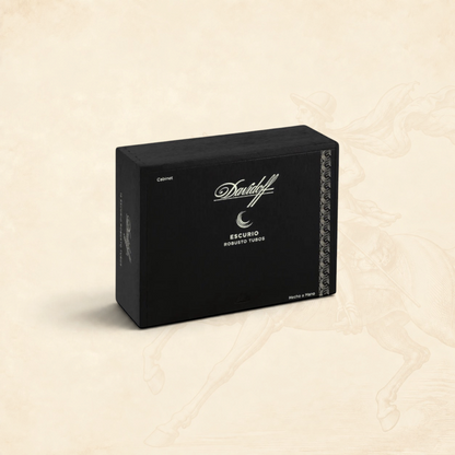 Arcadia Cigars Davidoff Escurio Robusto Tubos black wooden cigar cabinet box with silver branding