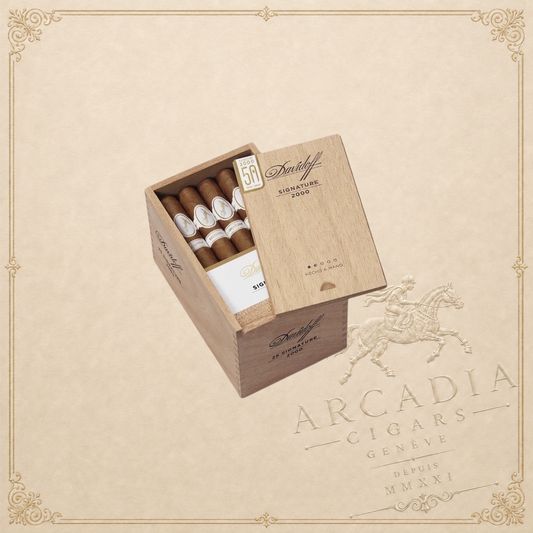Arcadia Cigars Davidoff Signature Tubos 2000 cigars in a wooden box with 50th anniversary branding