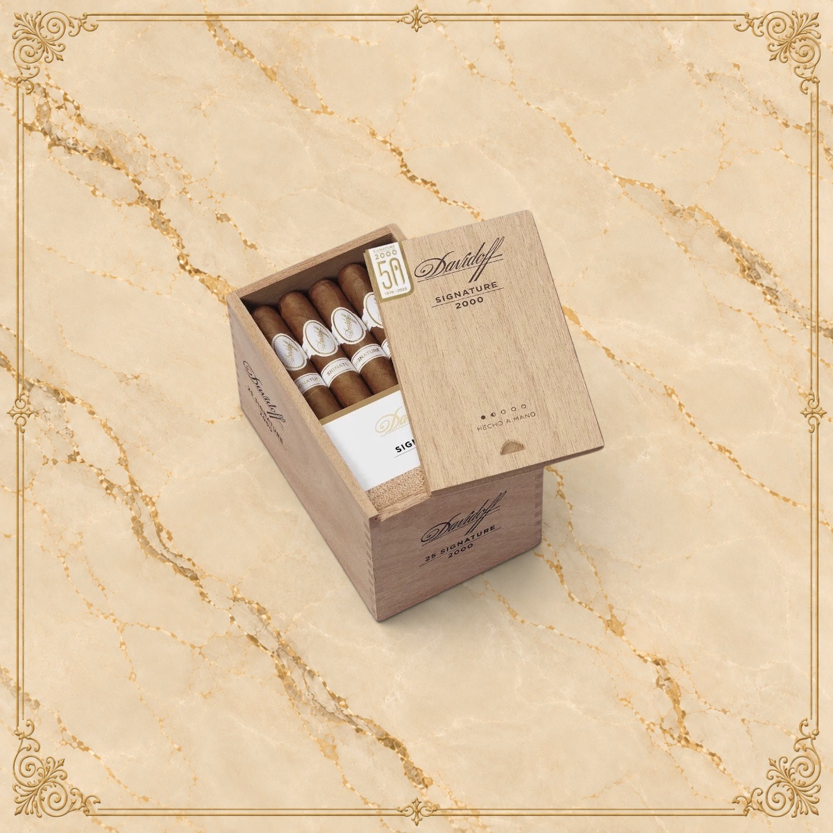Arcadia Cigars Davidoff Signature Tubos 2000 cigars in a wooden box with 50th anniversary branding