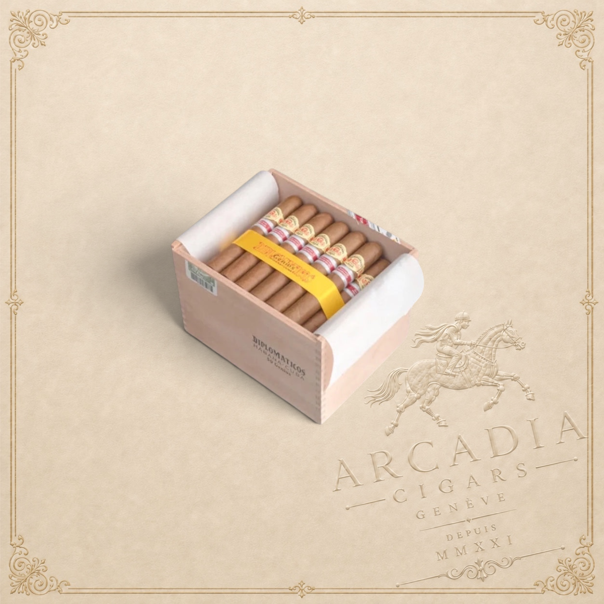 Arcadia Cigars Diplomaticos Genios Phoenicia 2023 regional edition Cuban cigar box with yellow band