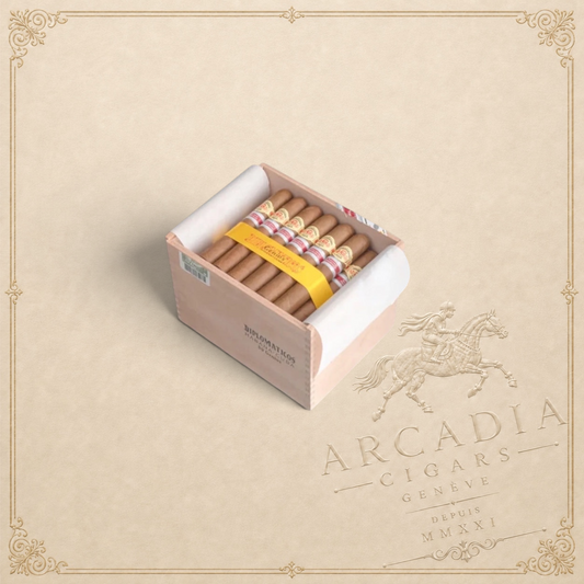 Arcadia Cigars Diplomaticos Genios Phoenicia 2023 regional edition Cuban cigar box with yellow band