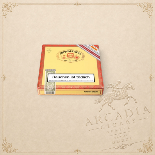 Arcadia Cigars Diplomáticos Grandes Edición Regional Alemania 2021 cigar box with German health warning label
