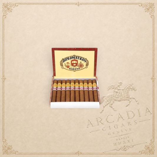 Arcadia Cigars Diplomaticos Norteños 2018 Canadian Regional Edition Petit Corona cigars in an open branded box