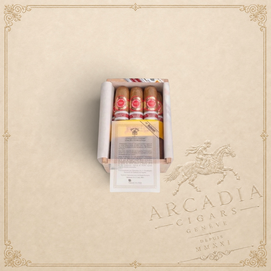 Arcadia Cigars Juan Lopez Cincuenta y Cuatro 2025 Spanish regional edition cigars in a wooden box with paper insert