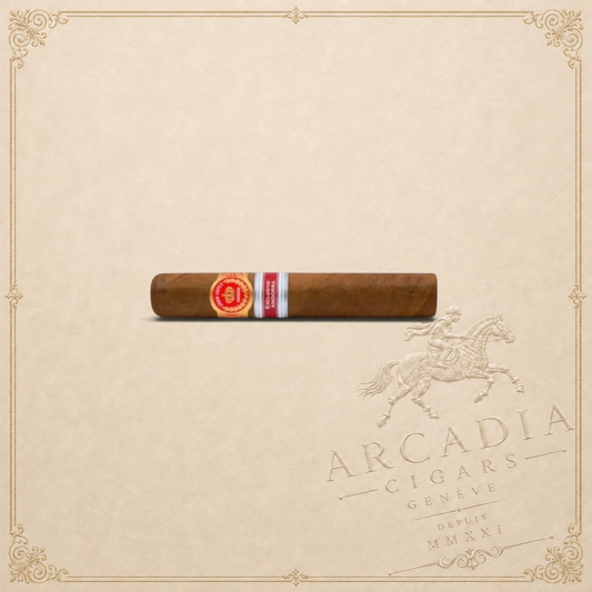 Arcadia Cigars Juan Lopez Malecón 2015 Andorra Regional Edition cigar with red and gold bands on a textured background