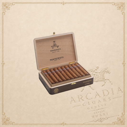 Arcadia Cigars box of Montecristo 1935 Maltés premium cigars with branded wooden packaging