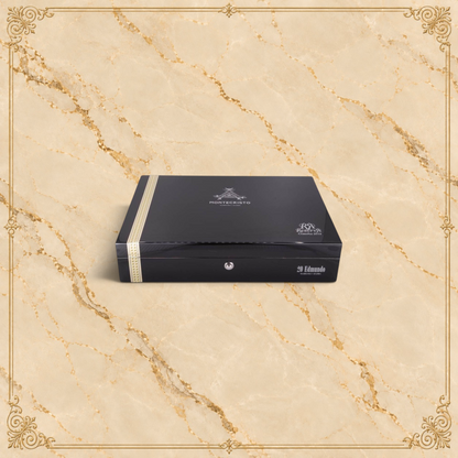 Arcadia Cigars Montecristo Edmundo Reserva Cosecha 2018 black lacquered cigar box with gold accents