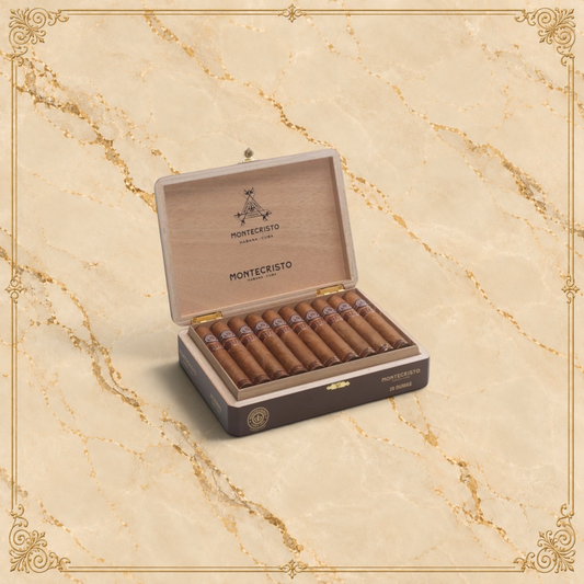 Arcadia Cigars box of Montecristo 1935 Dumas cigars featuring premium Cuban tobacco in a wooden presentation case