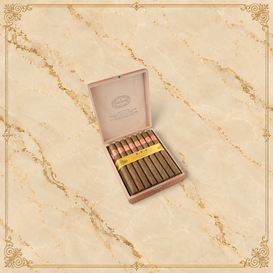Arcadia Cigars Partagás 8-9-8 Cuban cigars presented in a wooden box with gold branding and traditional labels