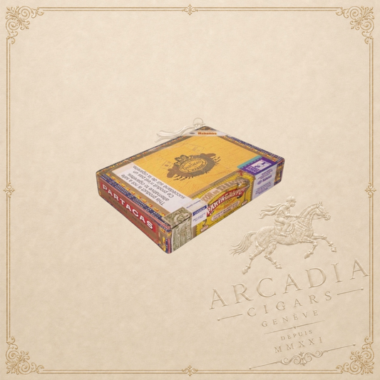 Arcadia Cigars Partagás Astorias vintage cigar box with yellow label and traditional Cuban branding