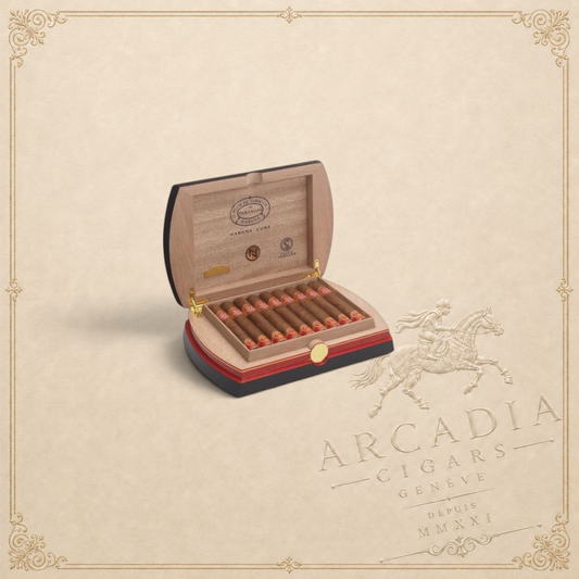 Arcadia Cigars Partagás Cedros Year of the Snake limited edition cigars in a branded wooden presentation box.
